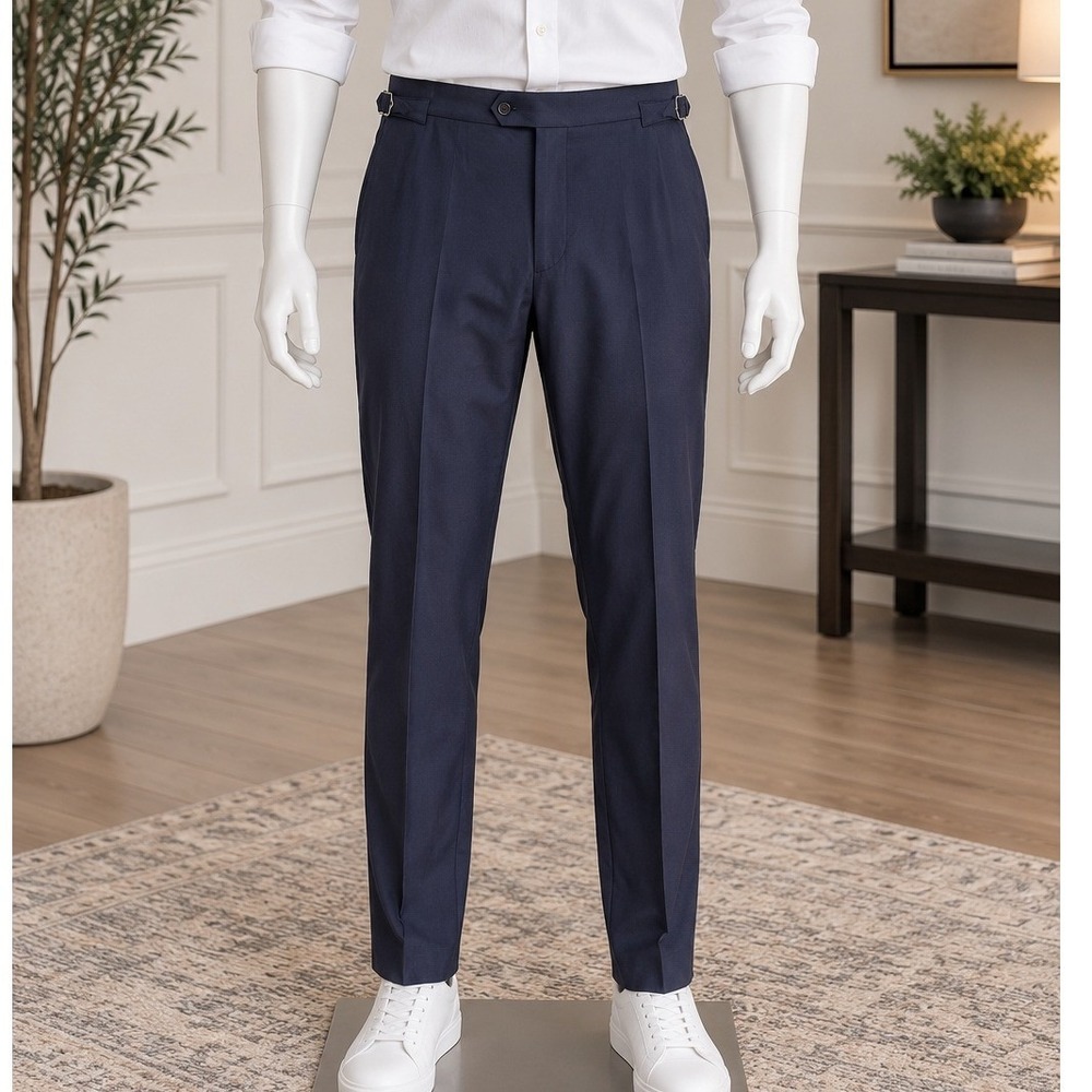 Brooks Brothers Mens Dress Pants Navy Blue Side Buckle Adjusters 32
